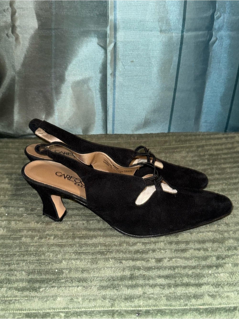Caressa Black Suede Slingback Heels with Knot Detail